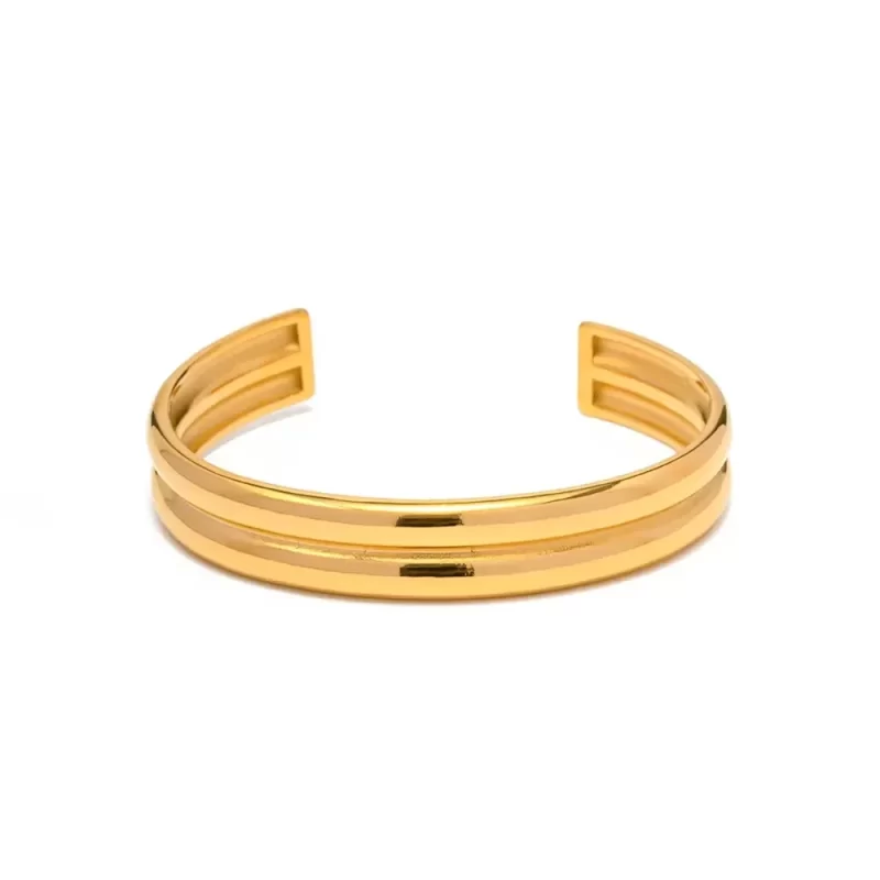 Minimalist Women Dainty Layer Chunky 18K PVD Gold Plated Stainless Steel Bracelet Opening Bangle