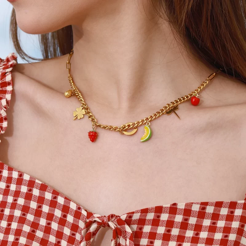 J&D Luxury Gold-Plated Stainless Steel Pendant Necklace Trendy Fruit Pattern Design Meaningful Women's Gift Jewelry - Image 5