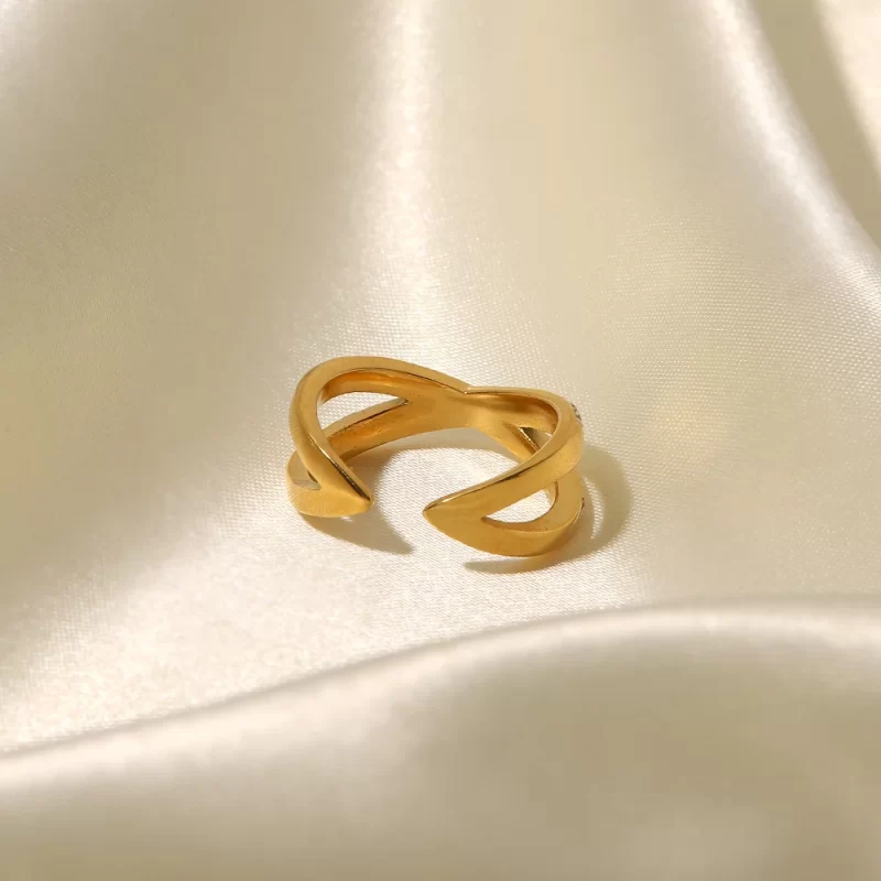 18K Gold Plated Stainless Steel Double Layer Zircon X Cross Opening Rings Jewelry Gift for Women - Image 5