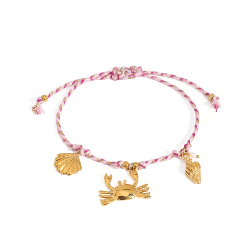 J&D 18K Gold Plated Stainless Steel Summer Beaded Bracelet Colorful String Ocean Charm for Beach Vacation Jewelry