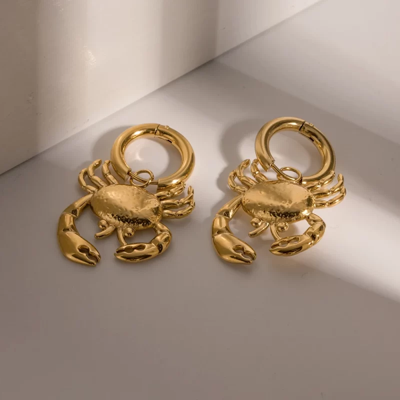 Fashion Chunky 18K Gold Plated 2D Animal Crab Pendant Hoop Huggie Earring Women - Image 5
