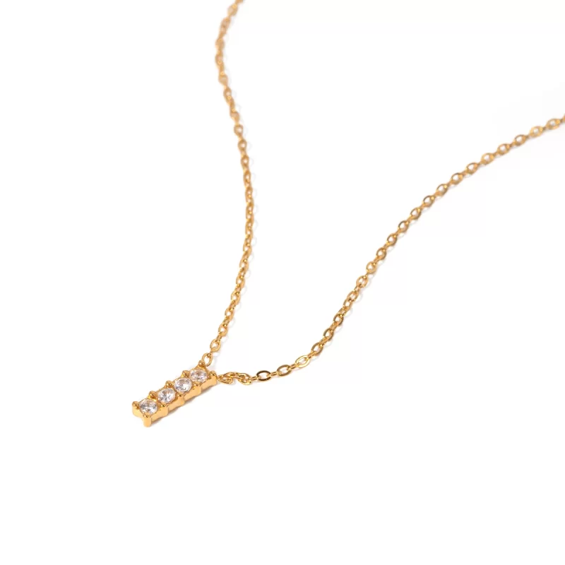 J&D Jewelry Geometric 18K Gold Plated Stainless Steel Bar Clear Cubic Zirconia Pendant Necklace for Women - Image 2