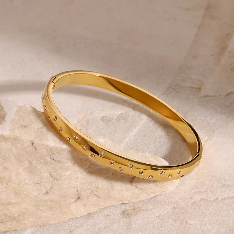 J&D 18k Gold Stainless Steel Star Rhinestone Bracelet 6mm Modern Luxury Jewelry - Image 3