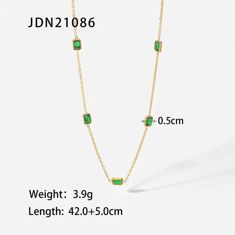 Dainty May Birthstone Charm Choker Bracelet Stainless Steel Green Stone Emerald Necklace Bracelet - Image 6