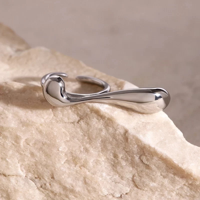J&D Designer Jewelry Stainless Steel 18K Gold Rings Water Drop Irregular Curve Open Rings - Image 3