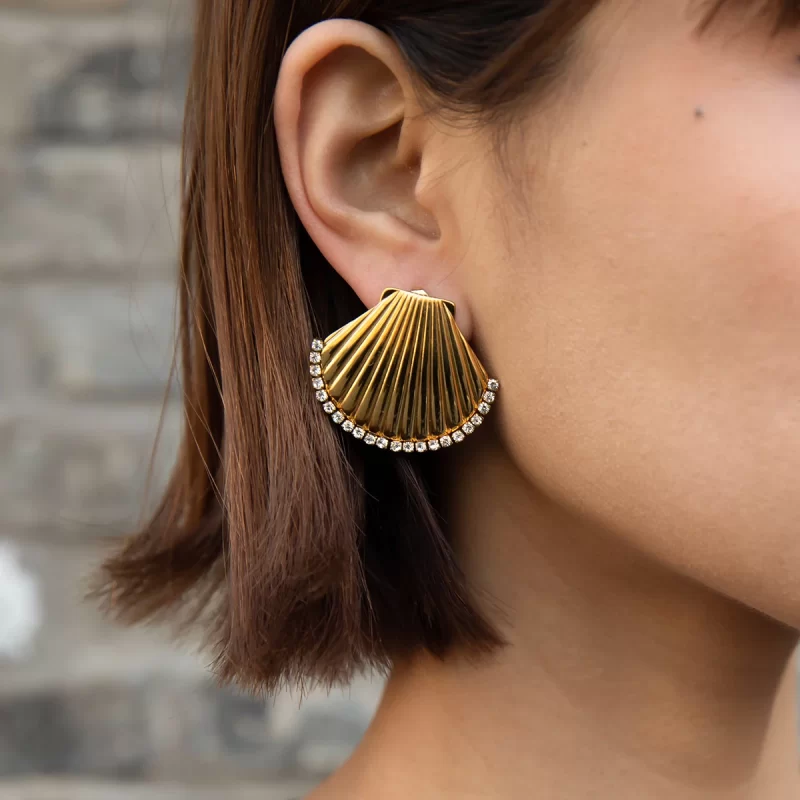 Ocean Shell Women Jewelry 18K Gold Plated Stainless Steel Stud Earring Gift Waterproof Texture Earring - Image 2