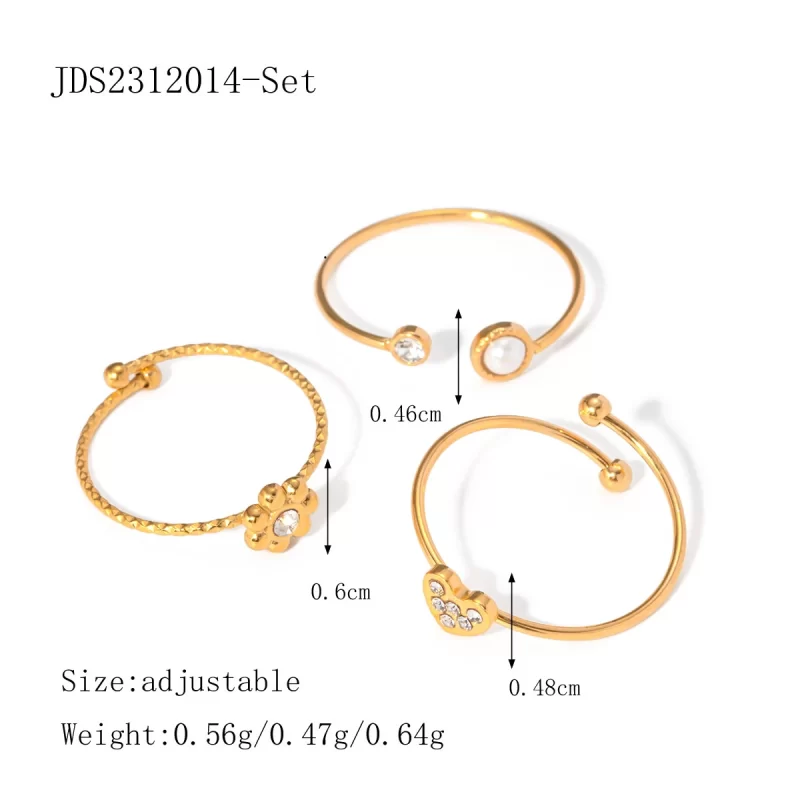 J&D New Trendy 18k Gold Plated Stainless Steel Jewelry Thine Adjustable Flower Finger Ring Set Women - Image 4