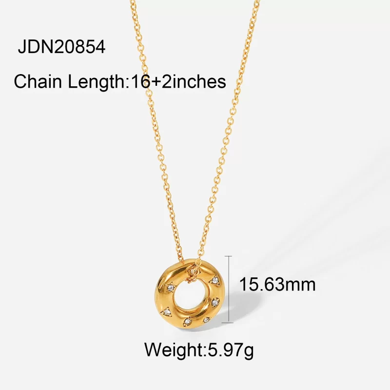 18k Gold Plated Stainless Steel Tarnish Free Cubic Zirconia Circle Hollow Pendant Necklace - Image 6