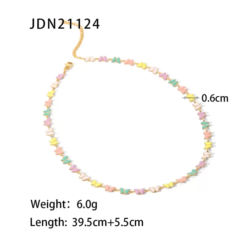 18k Gold Stainless Steel Dripping Oil Jewelry Colorful Enamel Butterfly Choker Necklace for Women - Image 6