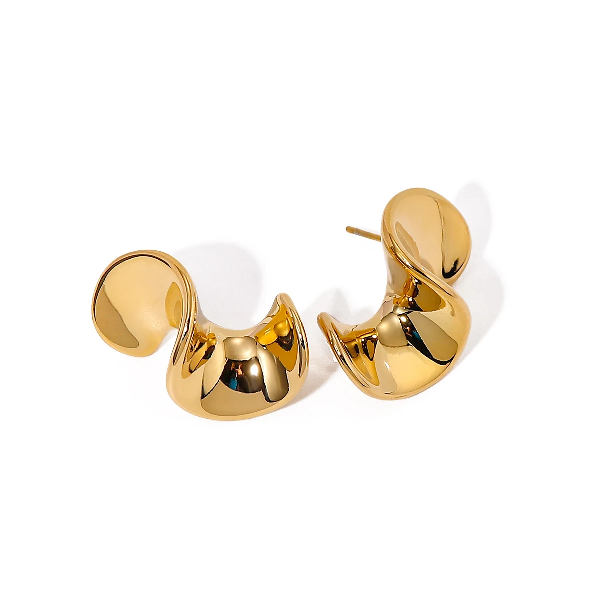 New Trend Wide Surface Twist Wavy Earrings 16K Stainless Steel Irregular Liquid State Earring for Women