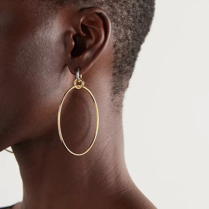 Two-Tone Large Hoop Earrings 18k Stainless Steel Interlocking Silver Gold Statement Jewelry - Image 2