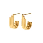 18k Gold Plated Three Layers Pipe Organ U Shape Stainless Steel Stud Earrings