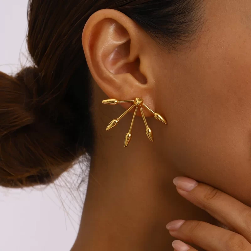 18k Gold Stainless Steel Minimalist Vintage Punk Stud Earrings Geometric Hoop with Arrow and Spike Gothic Fashion Jewelry - Image 3