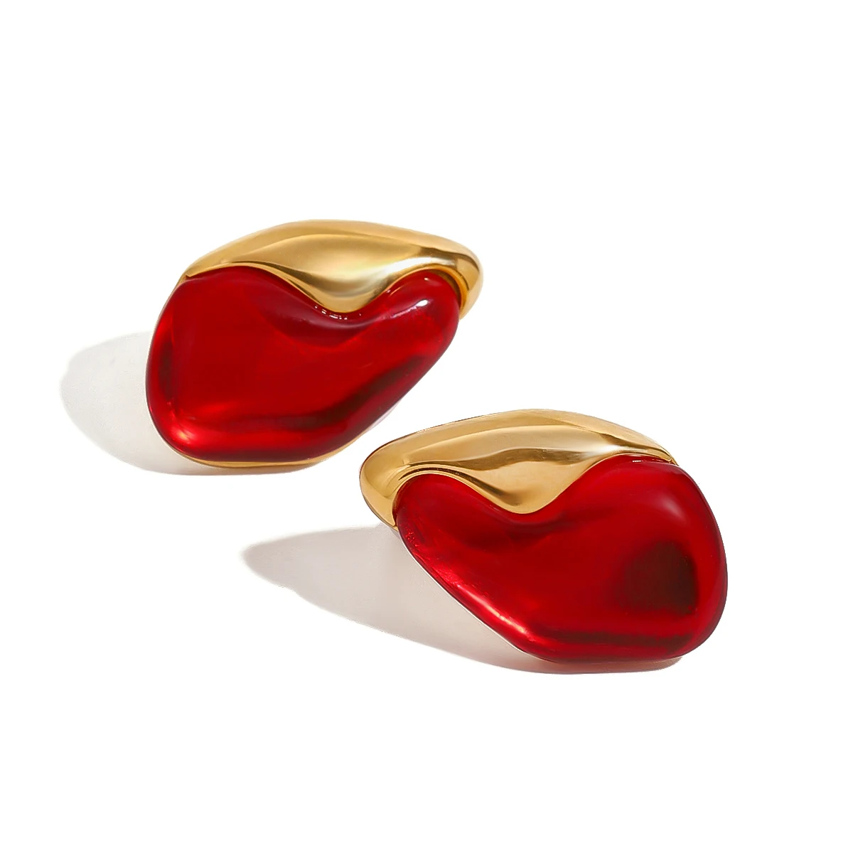 18K Gold Stainless Steel Drop Earrings with Red Natural Stone Luxurious Geometric Vintage Fashion Jewelry Elegant Hoop Style