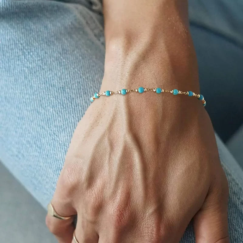 Waterproof 18K Gold Plated Stainless Steel Bracelet Jewelry Set Mulit Turquoise Choker Necklace for Girls - Image 2