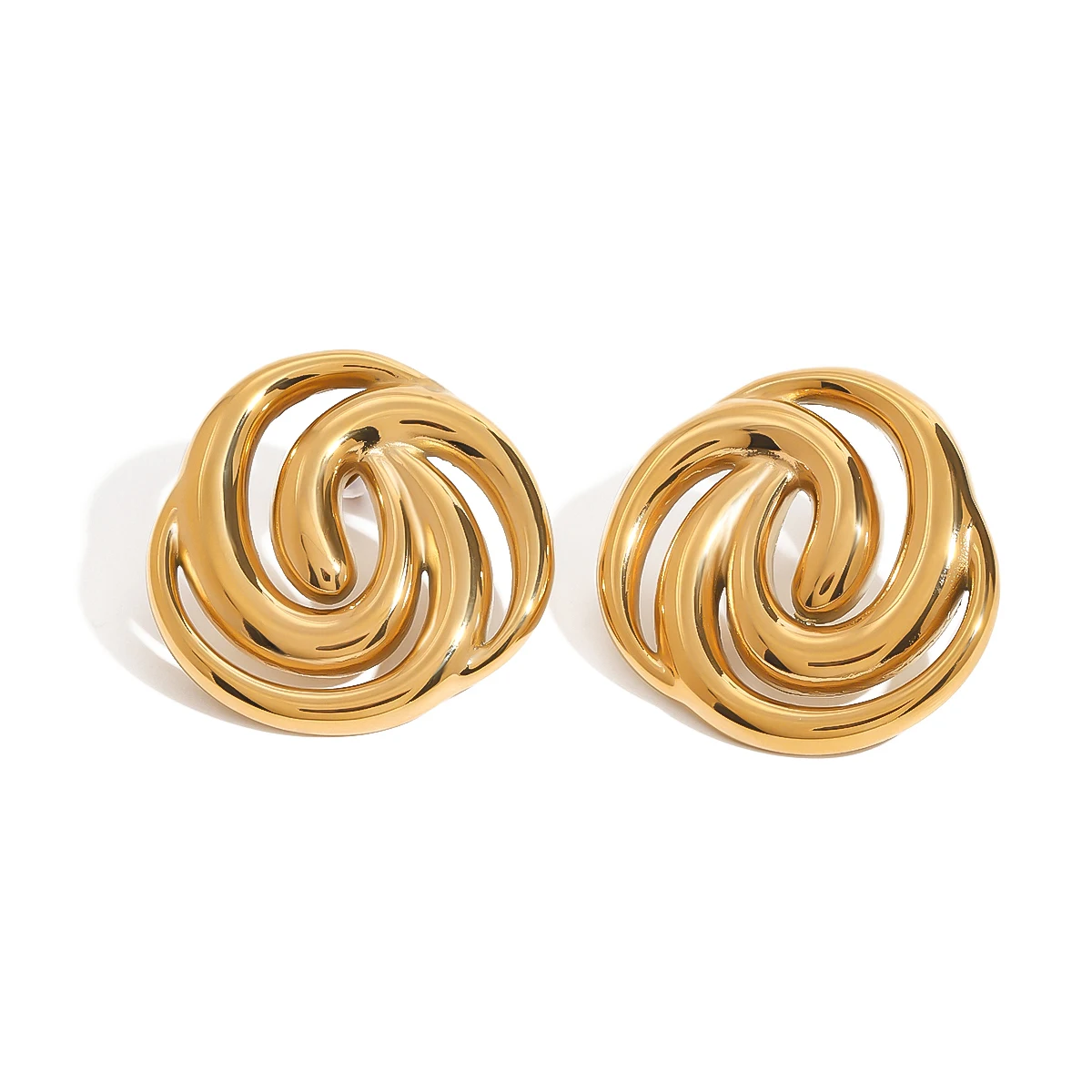 Ladies Modern 18k Gold stainless Steel Hollow Retro Irregular Line Earrings