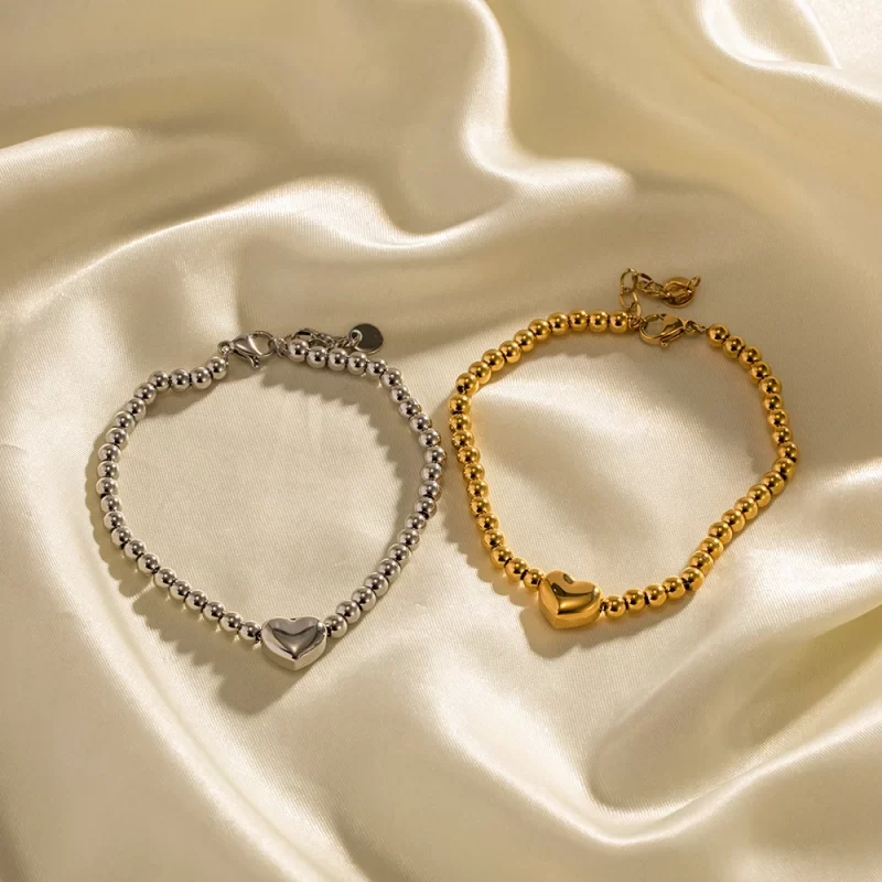 Stainless Steel 16K Gold Heart Beaded Bracelet for Girls Women - Image 2