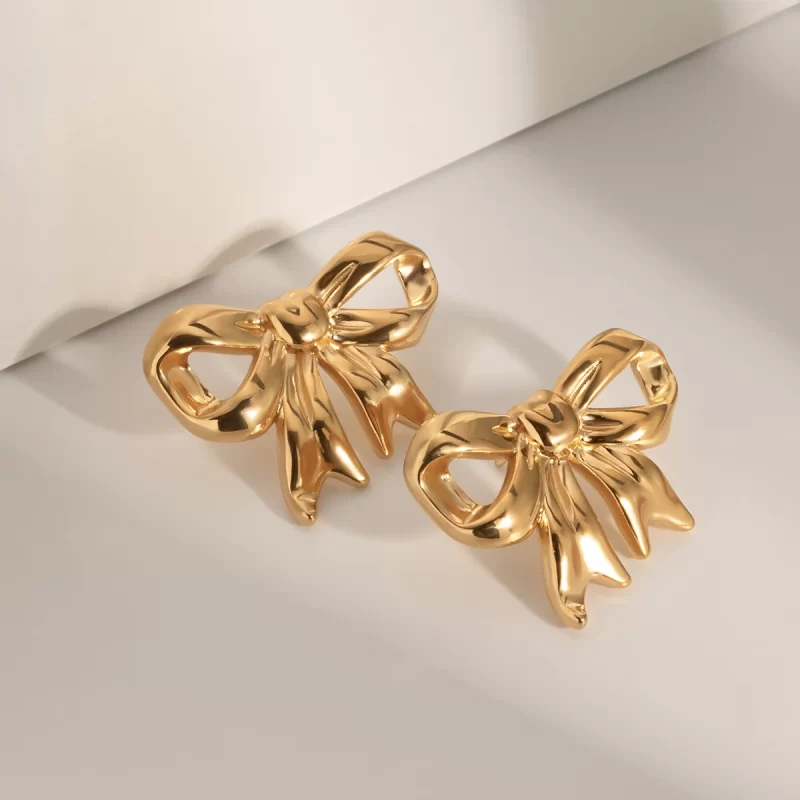 New Trend Luxury Earrings Women 18K Gold Plated Stainless Bow Shaped Earrings for Girls - Image 5