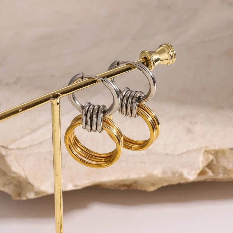 18K Stainless Steel PVD Plated Gold and Silver Color Matching Polished Steel Hanging Earring Two Tone Color for Women - Image 2