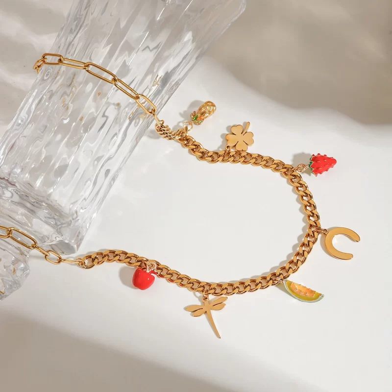 J&D Luxury Gold-Plated Stainless Steel Pendant Necklace Trendy Fruit Pattern Design Meaningful Women's Gift Jewelry - Image 3