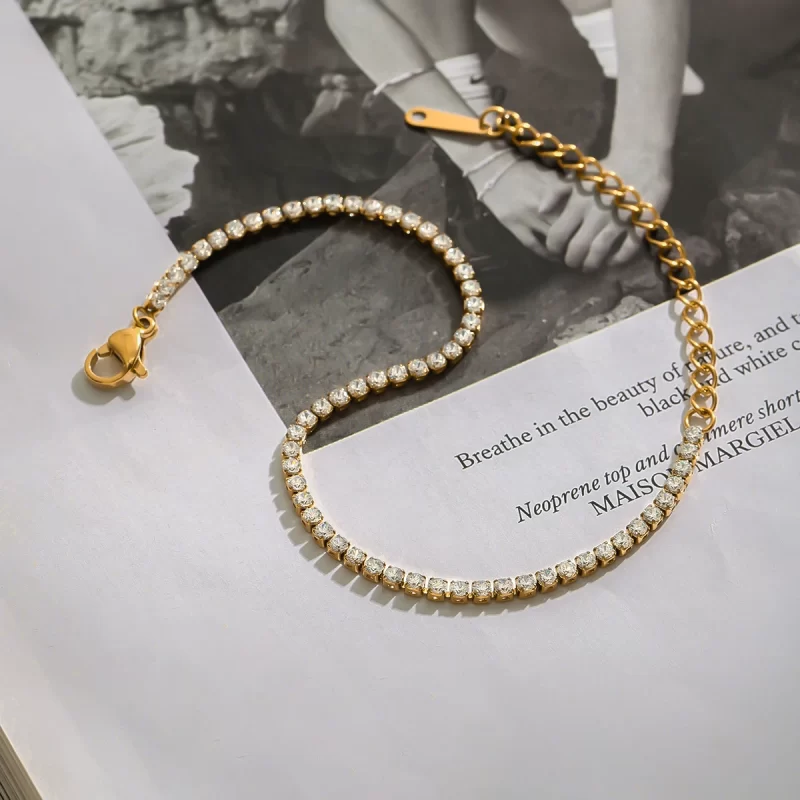 J&D Luxury 18K Gold Stainless Steel Tennis Chain 2MM Zircon Stone Bracelet Stylish Sports Casual Fashion Charm - Image 4