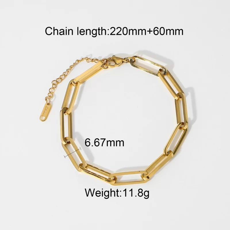 Thick Rectangle Link Chain Daily Stacking 18K Gold Plated Stainless Steel Bracelet - Image 6