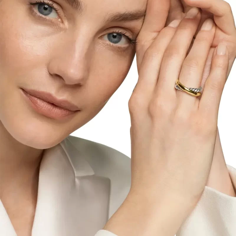J&D Minimalist Design Jewelry Stainless Steel Rings for Women 18K Gold Plated Two Tone Cross Rings - Image 3