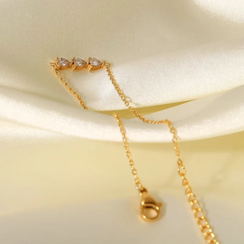 Dainty 18K Gold Plated Stainless Steel Fine Charm Mulit Cubic Zirconia Water Drop Pendant Bracelet for Women - Image 5