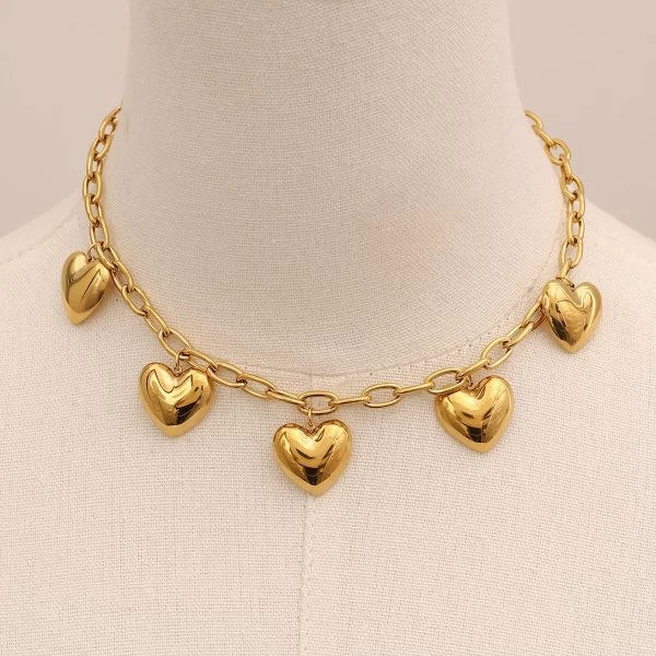 J&D 18k Gold Stainless Steel Paperclip Chain Heart Pendant Necklace 40+5cm With High Polish Love Design