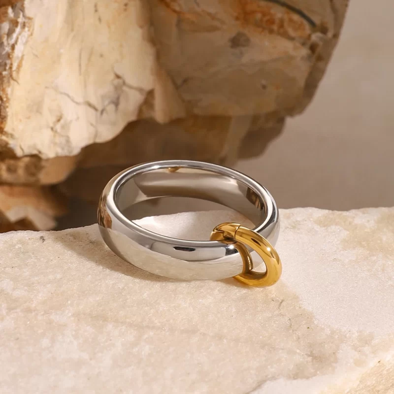 J&D Luxury Chunky Stainless Steel 18K Gold Rings Layered Two Tone Water Drop Zircon Rings - Image 3