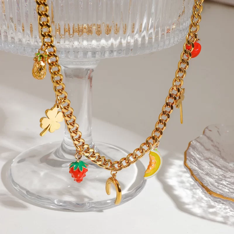 J&D Luxury Gold-Plated Stainless Steel Pendant Necklace Trendy Fruit Pattern Design Meaningful Women's Gift Jewelry - Image 4