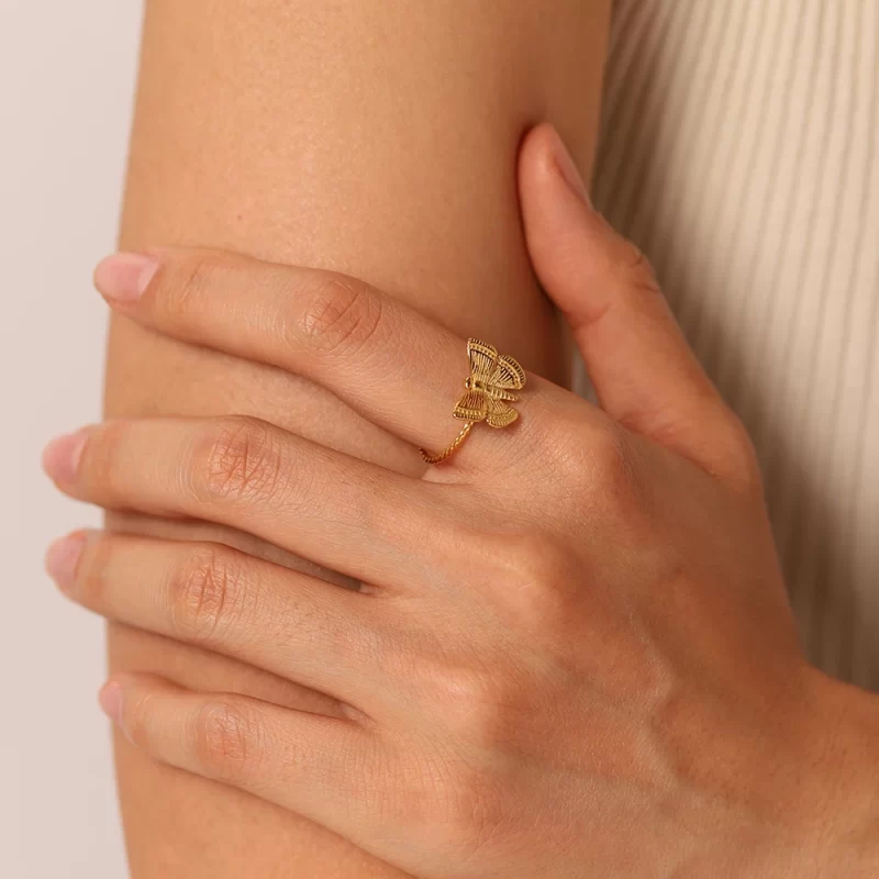 Cheap Resizable Butterfly Open Rings Jewelry Gold Plated Twisted Stainless Steel Rings for Women - Image 2