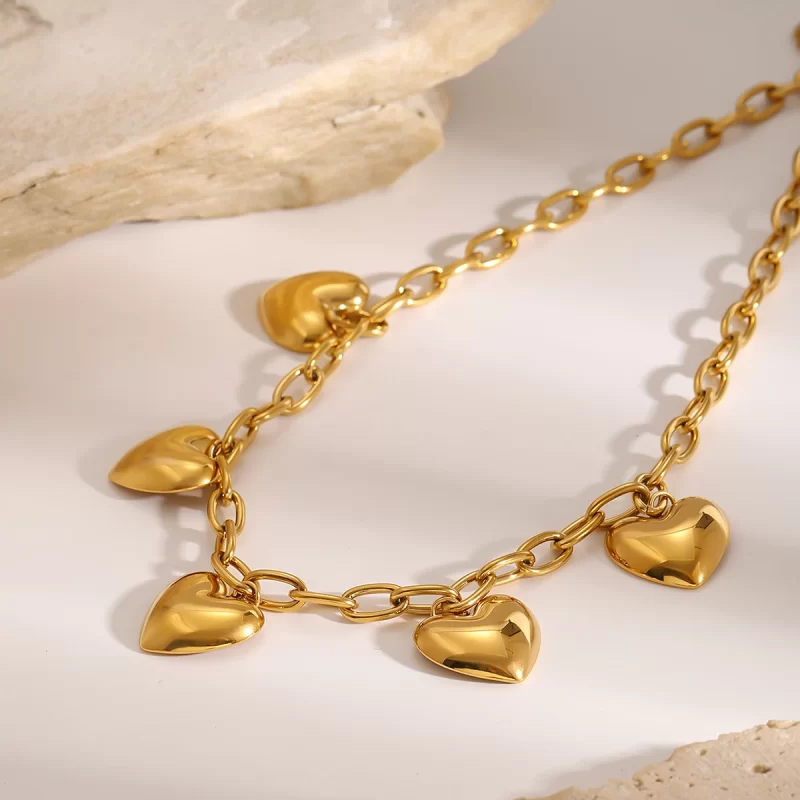 J&D 18k Gold Stainless Steel Paperclip Chain Heart Pendant Necklace 40+5cm With High Polish Love Design - Image 4