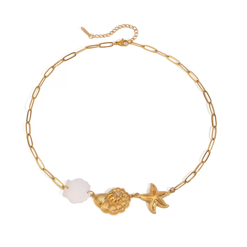 J&D Ocean 18K Gold Plated Stainless Steel Charm Necklace Shell Snail Starfish Vacation Jewelry - Image 4