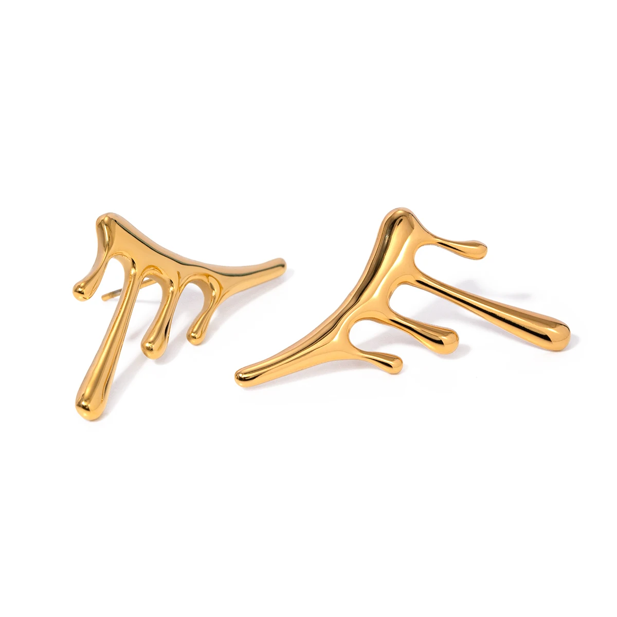 Lava Liquid Metal Drop Earring 18K PVD Gold Plated Stainless Steel Irregular Earring for Women