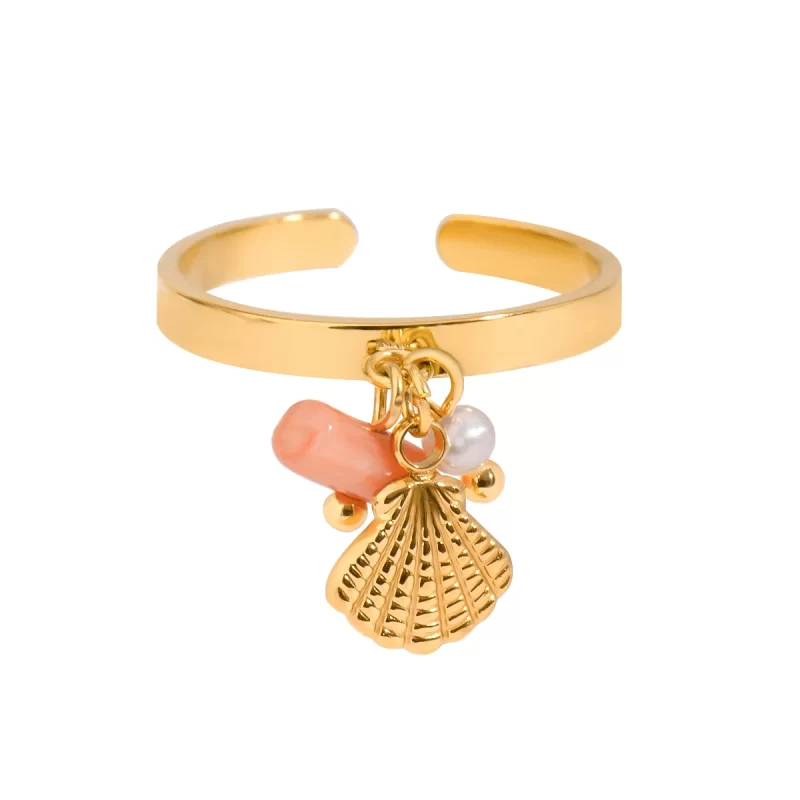 Jewelry, Eyewear, Watches & AccessoriesFashion JewelryFashion RingsJ&D Ocean Dainty 18K Gold Plated Stainless Steel Open Ring Pink Coral Crystal Shell Chain for Engagement & Party Fashion Jewelry