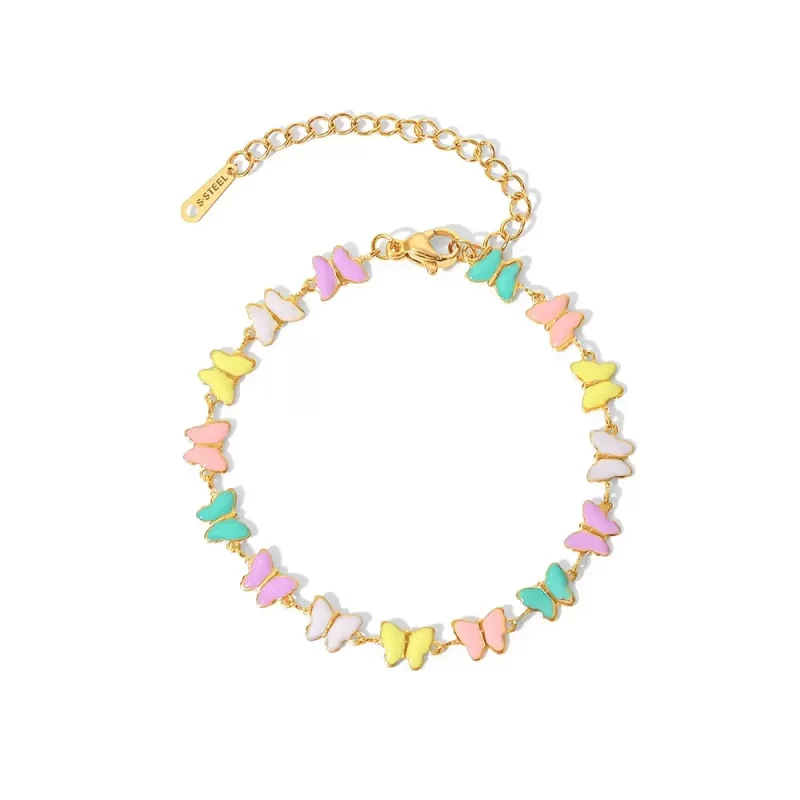 Charm 18k Gold Stainless Steel Dripping Oil Jewelry Gift Colorful Enamel Butterfly Chain Bracelet