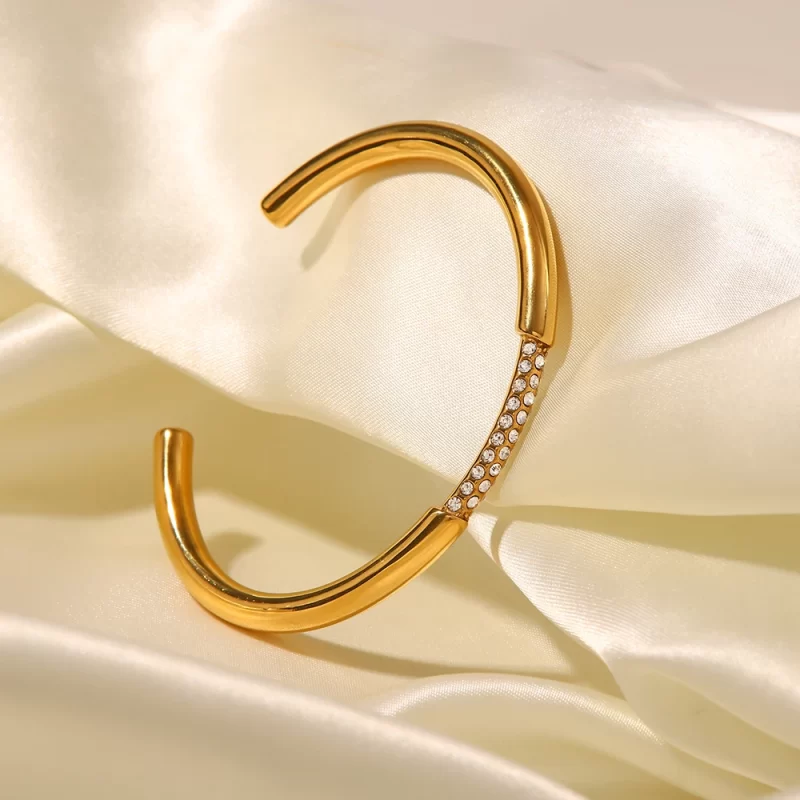 Simple 18k Gold Plated Stainless Steel Bracelet Jewelry Party Gift Opening White Cubic Zirconia Bangles - Image 4