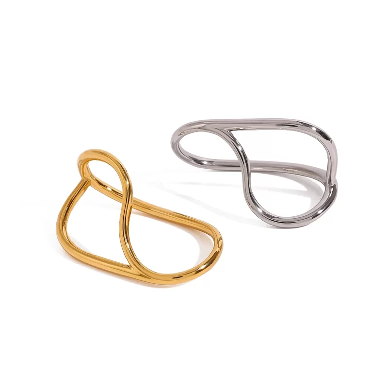 J&D Curved Double Finger Ring 18k Stainless Steel Fashion Jewelry Statement Simple Rings