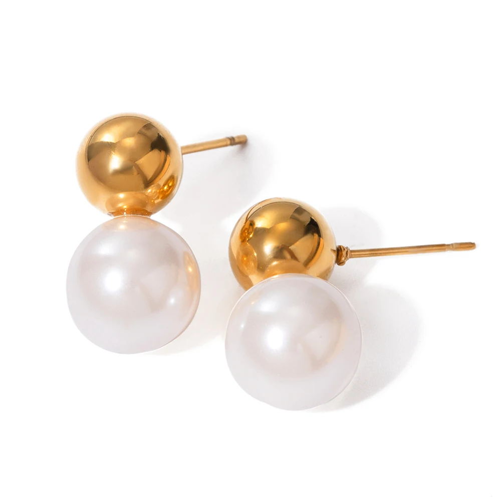 Pearl Stud Earring Stainless Steel Pearl Earring Fashion Jewelry 18K Gold Plated Glass Pearl Earring Gift for Girl Women