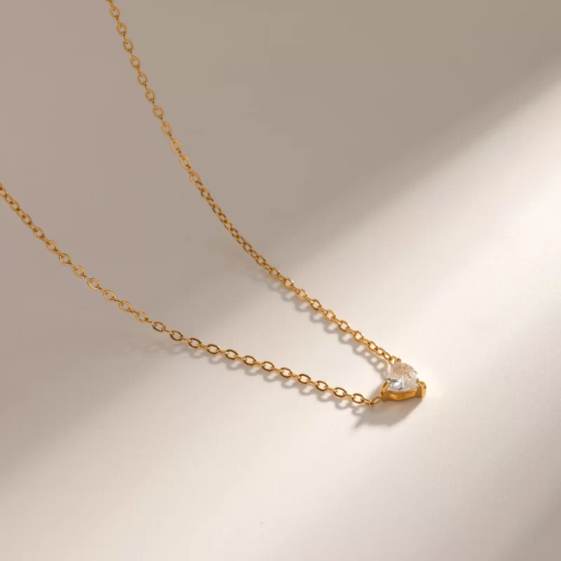J&D Jewelry 18K Gold Plated Heart Love Stainless Steel Clear Zircon Heart Pendant Necklace - Image 3