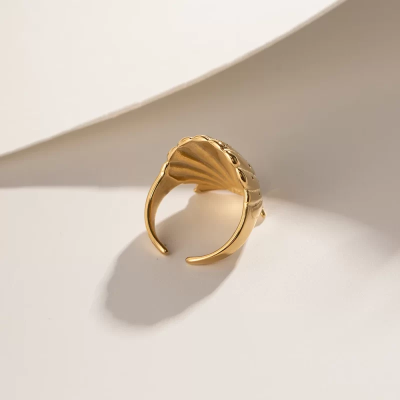 J&D Jewelry Waterproof 18K PVD Gold Plated Seashell Shape Ocean Series Stainless Steel Shell Opening Ring - Image 5