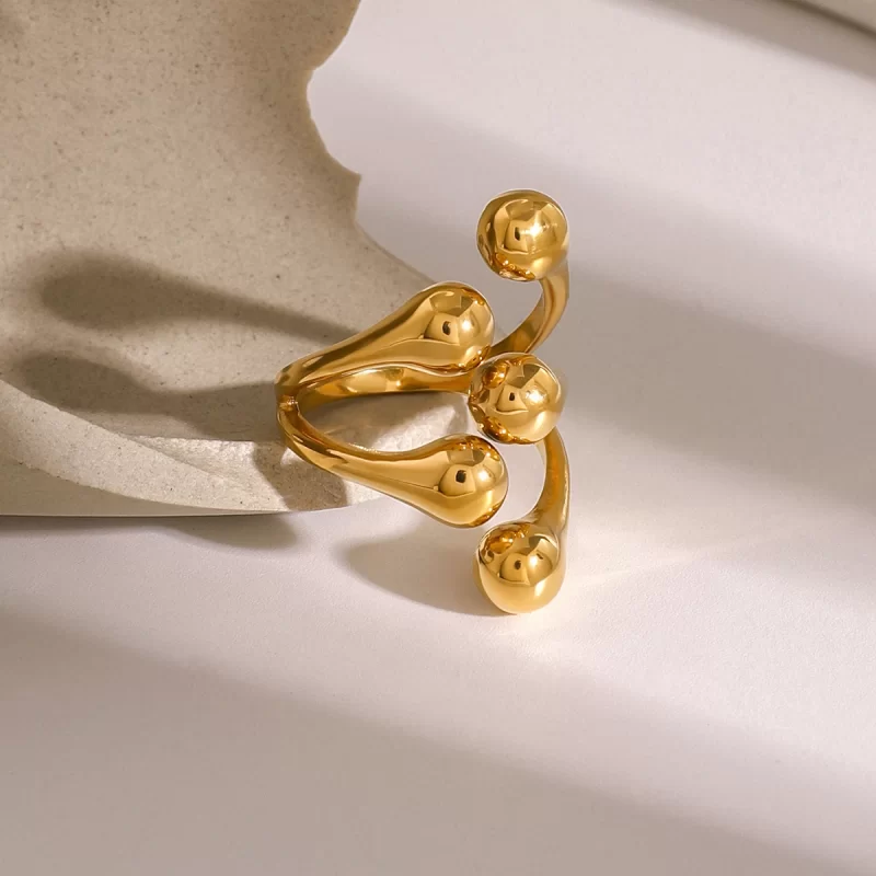 J&D Unique Design Jewelry 18K Gold Plated Stainless Steel Asymmetrical Five Claw Open Rings - Image 2