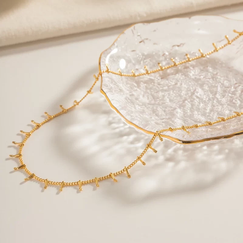 Minimalist 18K Gold Plated Tassel Spine Choker Necklace Stainless Steel Fishbone Chain Necklace Bracelet Women - Image 4