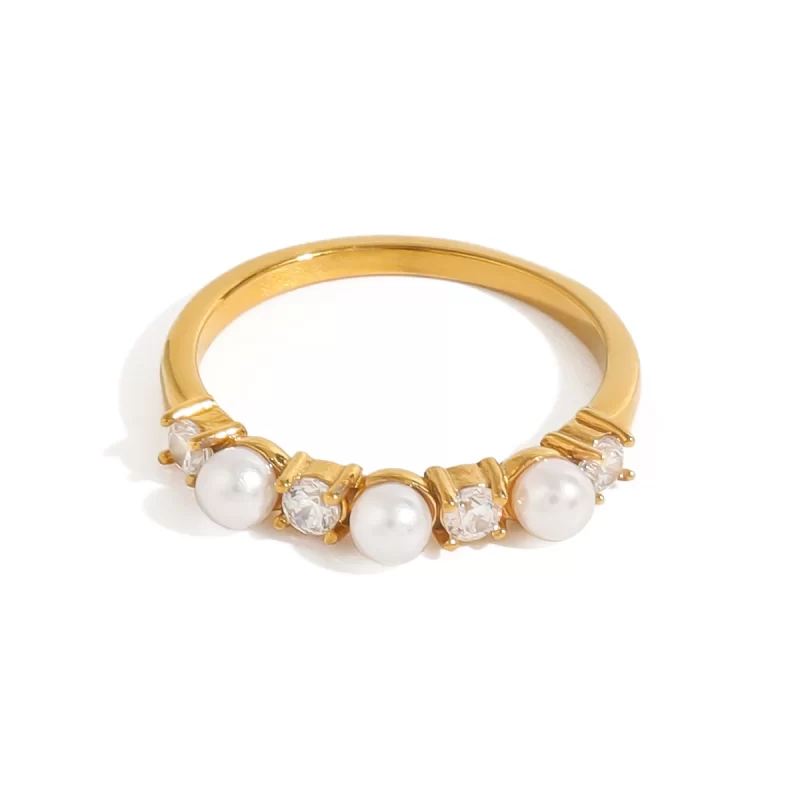 J&D Gold Plated Pearl Zircon Flower Rings Adjustable Stainless Steel Jewelry for Wedding Engagement Gift Trendy Style - Image 5