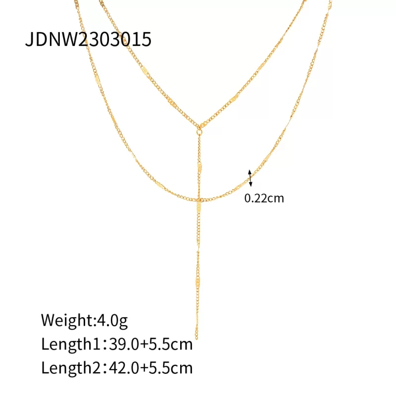 Waterproof Jewelry Simple Chain Necklace Stainless Steel Y Shape Double Layer Chain Necklace for Girls - Image 6