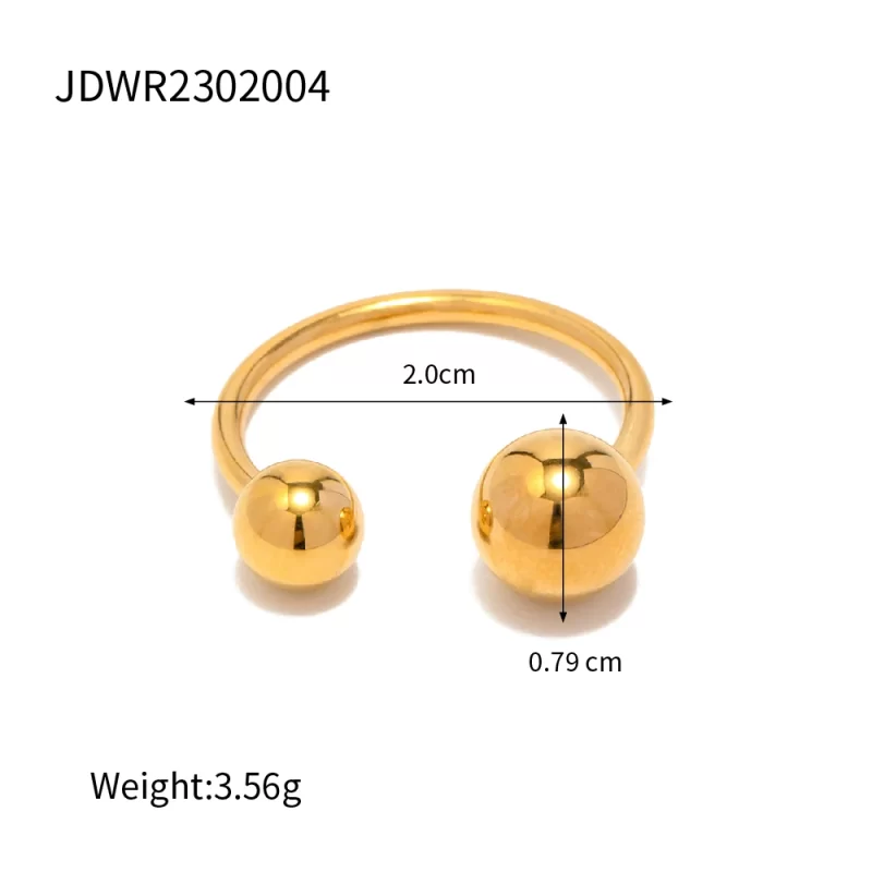 Minimalist 18K Gold Plated Statement Bead Ring Stainless Steel Two Ball Open Ring for Gift - Image 6