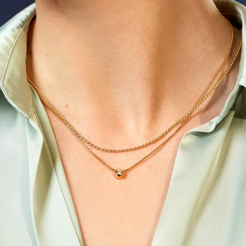 J&D Jewelry Dainty Style Stainless Steel Snake Chain Circle CZ Zirconia Pendant Necklace for Women - Image 2
