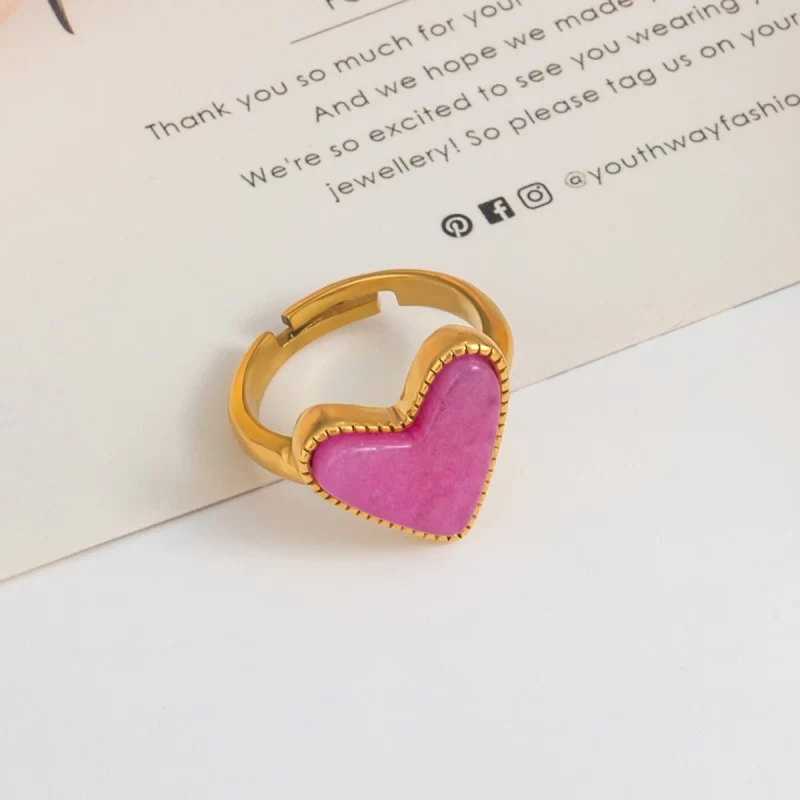 J&D 18K Gold Plated Stainless Steel Fine Jewelry Heart-Shaped Diamond Cut Rings for Weddings Engagements Parties Trendy Wedding - Image 3