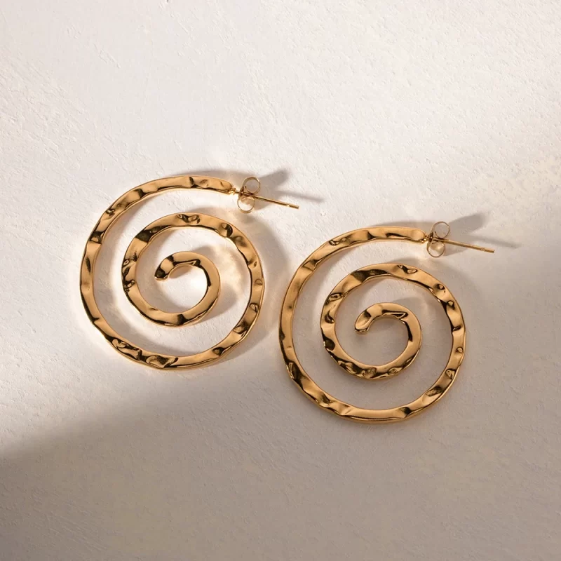 Punk Screw Stud Earring 18K Gold Plated Stainless Steel Circle Shape Hammer J&D Design Drop Earring for Women - Image 5